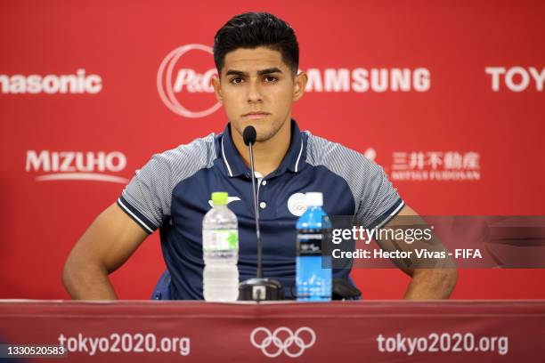 Luis Palma of Team Honduras speaks to the media during a Team Honduras Press Conference following the Men's First Round Group B match between New...