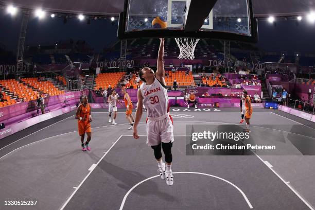 Keisei Tominaga of Team Japan drives to the basket during the Men's Pool Round match between Japan and Netherlands on day two of the Tokyo 2020...