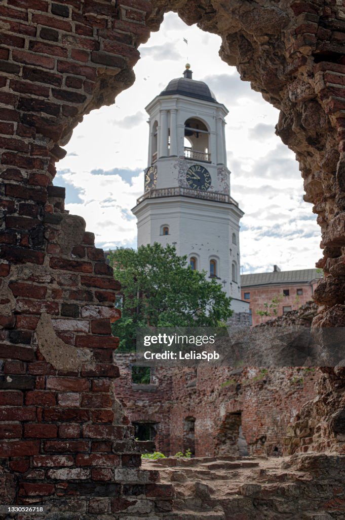 Ancient clock tower in a medieval town