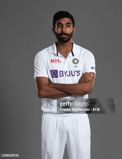 Jasprit Bumrah of India poses during a portrait session at the Radisson Blu Hotel on July 23, 2021 in Durham, England.