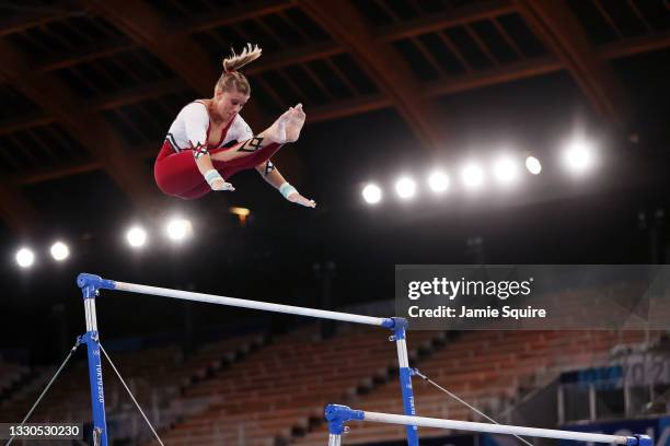 Elisabeth Seitz of Team Germany competes on uneven bars during Women's Qualification on day two of the Tokyo 2020 Olympic Games at Ariake Gymnastics...