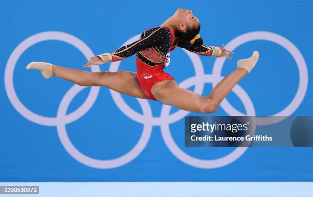 Jutta Verkest of Team Belgium competes in the floor exercise during Women's Qualification on day two of the Tokyo 2020 Olympic Games at Ariake...
