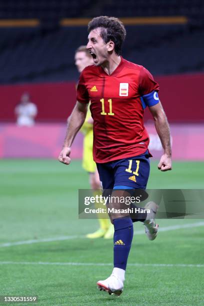 Mikel Oyarzabal of Team Spain celebrates after scoring their side's first goal during the Men's First Round Group C match between Australia and Spain...