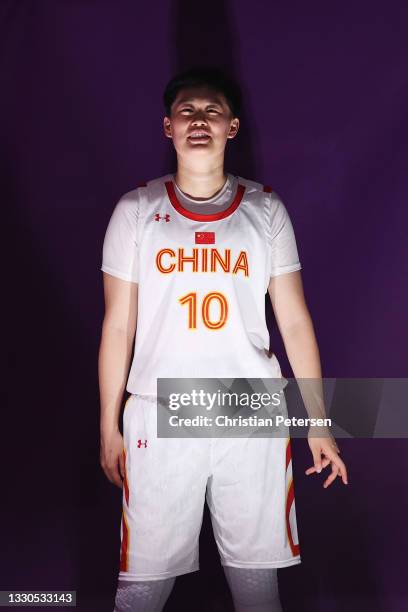 Zhiting Zhang of Team China prepares to take to the court during the Women's Pool Round match between China and France on day two of the Tokyo 2020...