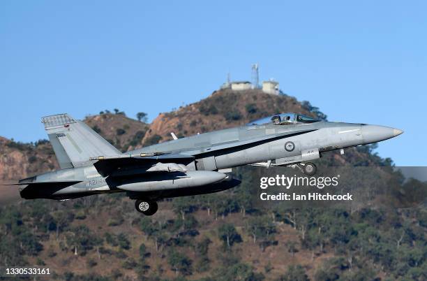 Hornet takes off from RAAF Base Townsville as part of Exercise 'Talisman Sabre 21' on July 25, 2021 in Townsville, Australia. Exercise Talisman Sabre...