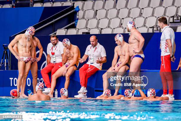 Luka Bukic of Croatia, Paulo Obradovic of Croatia, Mile Smodlaka of Croatia, Lovre Milos of Croatia, Head Coach Ivica Tucak of Croatia, Marko Macan...