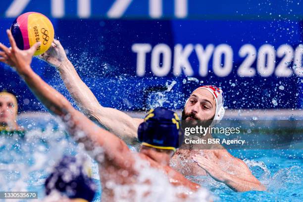 Paulo Obradovic of Croatia during the Tokyo 2020 Olympic Waterpolo Tournament Men match between Team Croatia and Team Kazakhstan at Tatsumi Waterpolo...