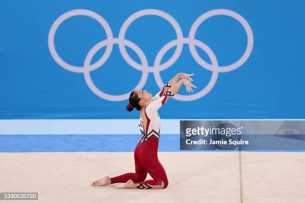 Kim Bui of Team Germany competes in the floor exercise during Women's Qualification on day two of the Tokyo 2020 Olympic Games at Ariake Gymnastics...