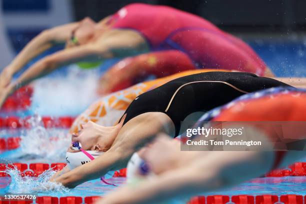 Regan Smith of Team United States competes in heat five of the Women's 100m Backstroke on day two of the Tokyo 2020 Olympic Games at Tokyo Aquatics...