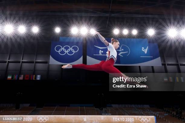 Sarah Voss of Team Germany competes on balance beam during Women's Qualification on day two of the Tokyo 2020 Olympic Games at Ariake Gymnastics...