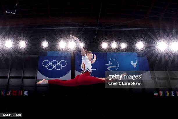 Sarah Voss of Team Germany competes on balance beam during Women's Qualification on day two of the Tokyo 2020 Olympic Games at Ariake Gymnastics...