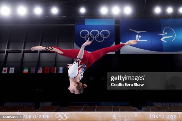 Elisabeth Seitz of Team Germany competes on balance beam during Women's Qualification on day two of the Tokyo 2020 Olympic Games at Ariake Gymnastics...