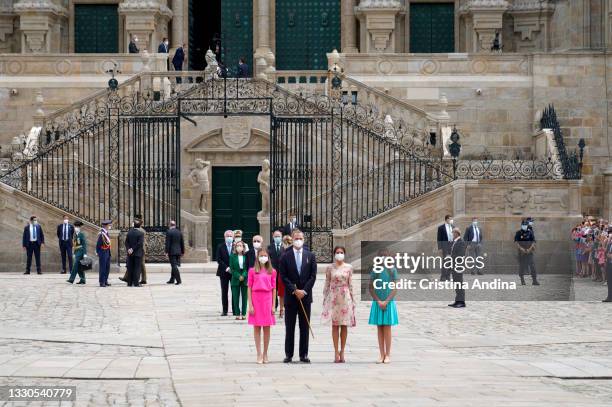 Spanish Royal Family members , Crown Princess Leonor, King Felipe VI, Queen Letizia and Princess Sofia greeting at the exit of the mass at the...