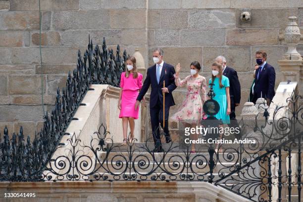 Spanish Royal Family members , Crown Princess Leonor, King Felipe VI, Queen Letizia and Princess Sofia greeting at the exit of the mass at the...