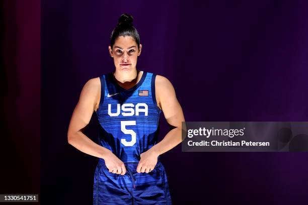 Kelsey Plum of Team United States prepares to take to the court during the Women's Pool Round match between ROC and United States on day two of the...