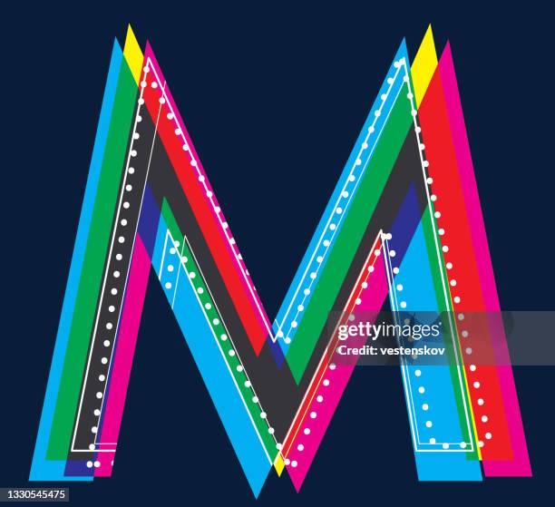 cmyk colour alphabets pop retro fashionable style - letter m stock illustrations