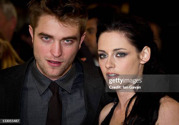 Robert Pattinson, Kristen Stewart attend the UK premiere of The Twilight Saga: Breaking Dawn Part 1 at Westfield Stratford City on November 16, 2011...