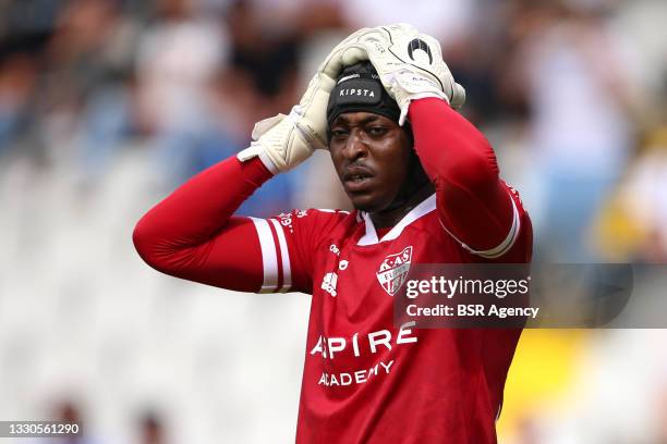 Goalkeeper Abdul Nurudeen of KAS Eupen during the Belgian Jupiler Pro League match between Club Brugge and KAS Eupen at Jan Breydelstadion on July...