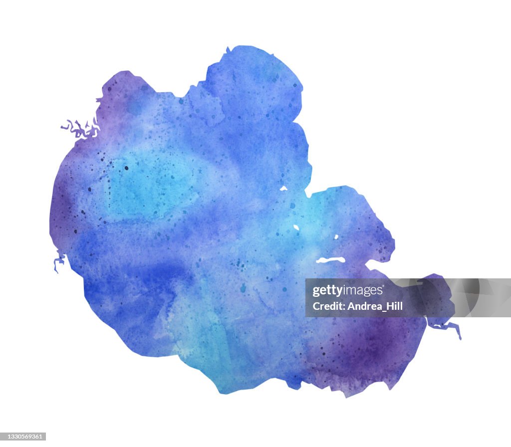 Round Lake, Ontario Watercolor Painting. Raster Illustration.