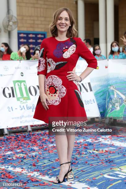 Sara Lazzaro attends the blue carpet at the Giffoni Film Festival 2021 on July 25, 2021 in Giffoni Valle Piana, Italy.