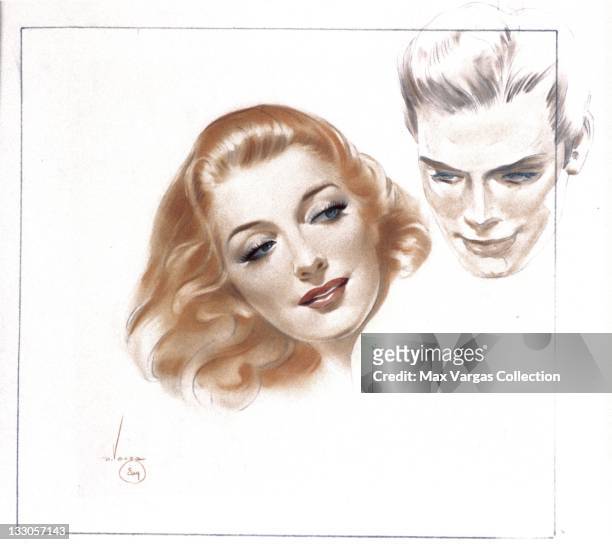 Sketch for Pin-up art by Alberto Vargas titled Soldier and his Girl for Esquire magazine circa 1940's.