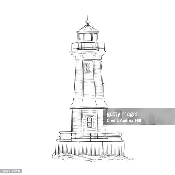 stockillustraties, clipart, cartoons en iconen met lighthouse vector illustration in pen and ink style. - baken