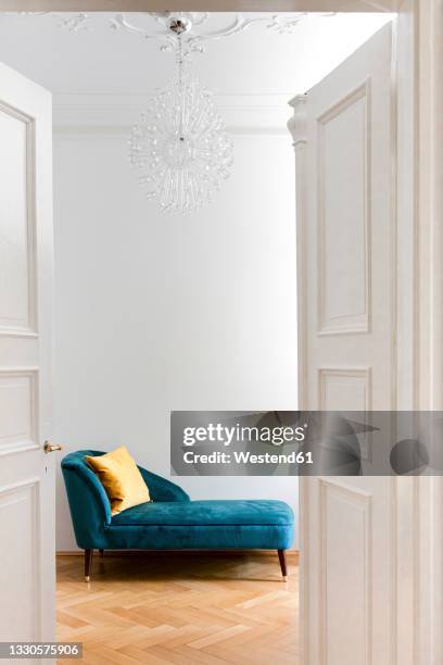 blue chaise longue with cushion in living room at home - chaise longue stock pictures, royalty-free photos & images