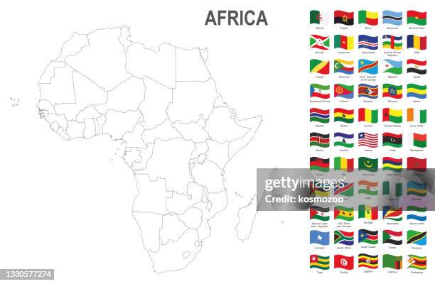 africa white map with flags against white background - african pattern border stock illustrations