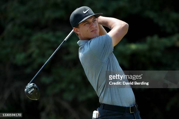 Cameron Champ plays his shot from the second tee during the final round of the 3M Open at TPC Twin Cities on July 25, 2021 in Blaine, Minnesota.