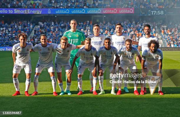 The Real Madrid squad pose ahead of their friendly match between Real Madrid CF and Rangers at Ibrox Stadium on July 25, 2021 in Madrid, Spain.