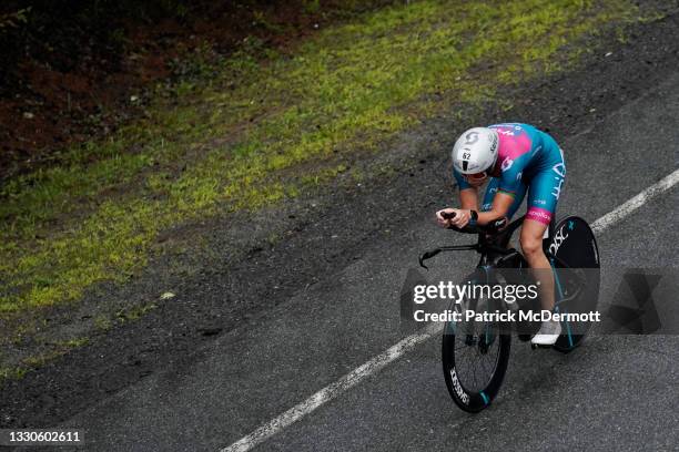 Lisa Norden of Sweden competes during the cycling portion of the ViewSport IRONMAN Lake Placid on July 25, 2021 in Lake Placid, New York.