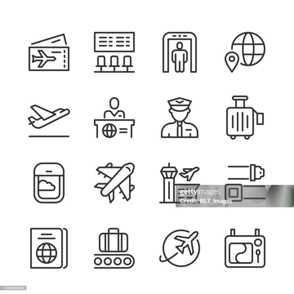 Air Travel Icons — Monoline Series