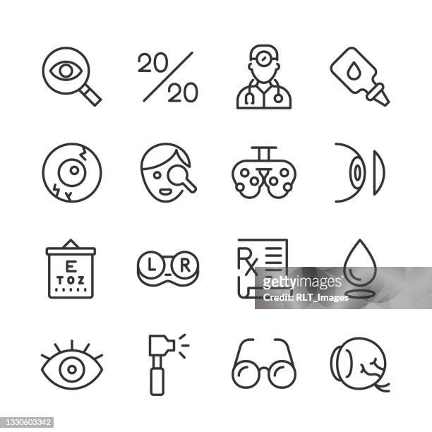 optische gesundheitssymbole — monoline-serie - optiker stock-grafiken, -clipart, -cartoons und -symbole