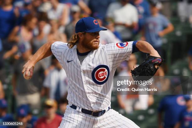 Craig Kimbrel of the Chicago Cubs pitches in the ninth inning against the Arizona Diamondbacks at Wrigley Field on July 25, 2021 in Chicago, Illinois.