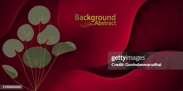 luxury gold and nature red background vector. leaf pattern, golden split-leaf lotus leaf plant with monster plant fine arts - classical style stock illustrations