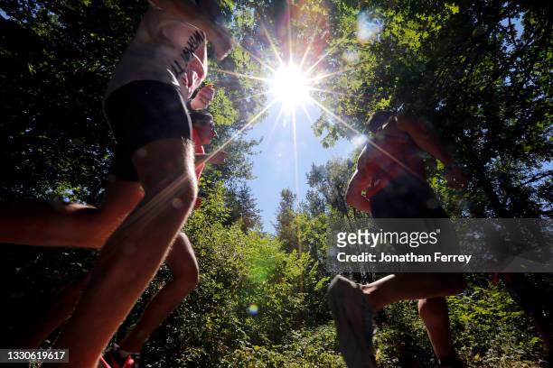 Runners compete during the IRONMAN 70.3 Oregon on July 25, 2021 in Salem, Oregon.