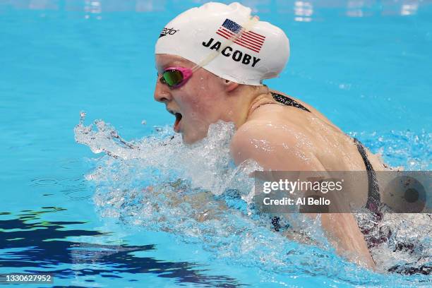 Lydia Jacoby of Team United States competes in the Women's 100m Breaststroke Semifinal on day three of the Tokyo 2020 Olympic Games at Tokyo Aquatics...