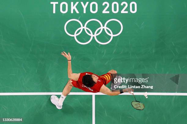 Takeshi Kamura and Keigo Sonoda of Team Japan compete against Philip Chew and Ryan Chew of Team United States during a Men's Doubles Group C match on...