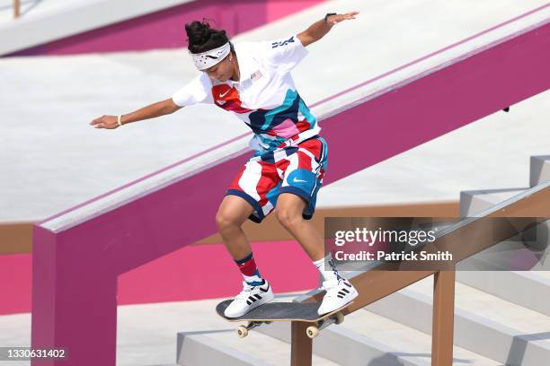 Mariah Duran of Team United States competes during the Women's Street Prelims Heat 1 on day three of the Tokyo 2020 Olympic Games at Ariake Urban...