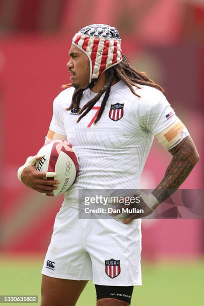 Folau Niua of Team United States looks on on day three of the Tokyo 2020 Olympic Games at Tokyo Stadium on July 26, 2021 in Chofu, Tokyo, Japan.