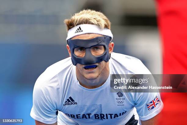 Samuel Ward of Team Great Britain looks on against Team Canada during the Men's Preliminary Pool B match on day three of the Tokyo 2020 Olympic Games...