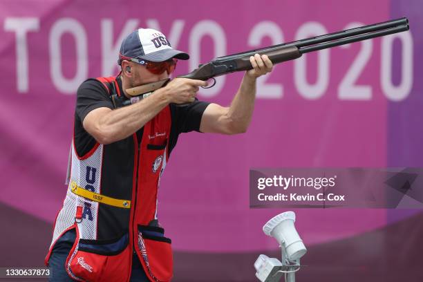 Vincent Hancock of Team United States during Skeet Men's Qualification on day three of the Tokyo 2020 Olympic Games at Asaka Shooting Range on July...