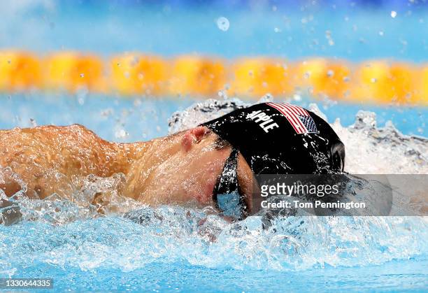 Zach Apple of Team United States competes in the Men's 4 x 100m Freestyle Relay Final on day three of the Tokyo 2020 Olympic Games at Tokyo Aquatics...
