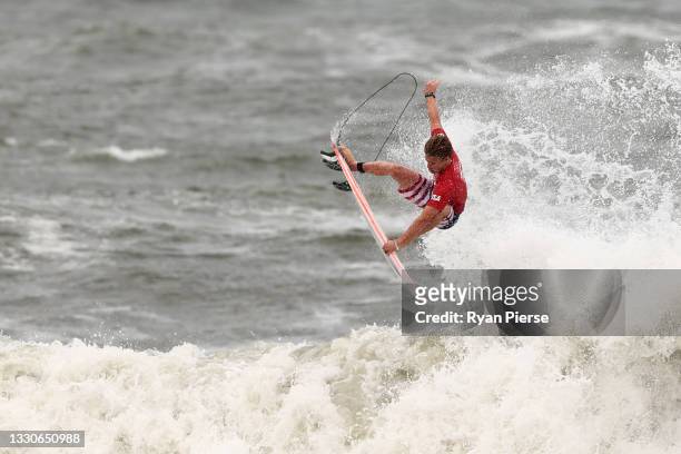 Kolohe Andino of Team United States surfs during the men's round 3 heat on day three of the Tokyo 2020 Olympic Games at Tsurigasaki Surfing Beach on...