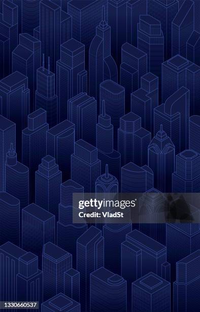 isometric city at night skyscrapers cityscape metropolis downtown urban background - downtown stock illustrations