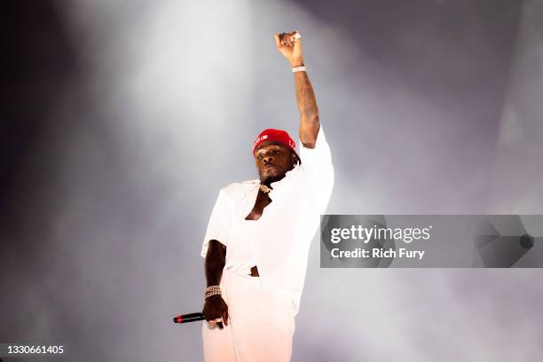 DaBaby performs on stage during Rolling Loud at Hard Rock Stadium on July 25, 2021 in Miami Gardens, Florida.