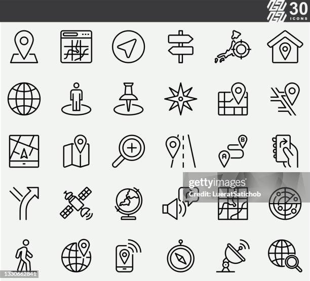 navigation , route , map , line icons - languages stock illustrations