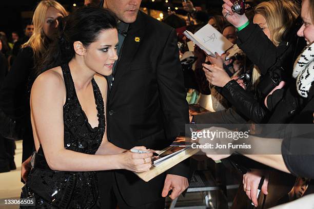 Actress Kristen Stewart meets fans as she attends 'The Twilight Saga: Breaking Dawn Part 1' UK Premiere, at Westfield Stratford City on November 16,...