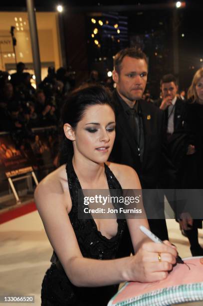 Actress Kristen Stewart meets fans as she attends 'The Twilight Saga: Breaking Dawn Part 1' UK Premiere, at Westfield Stratford City on November 16,...