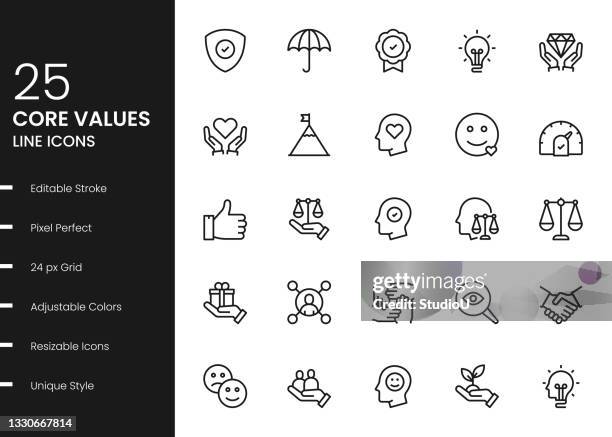 core values line icons - 道德羅盤 幅插畫檔、美工圖案、卡通及圖標